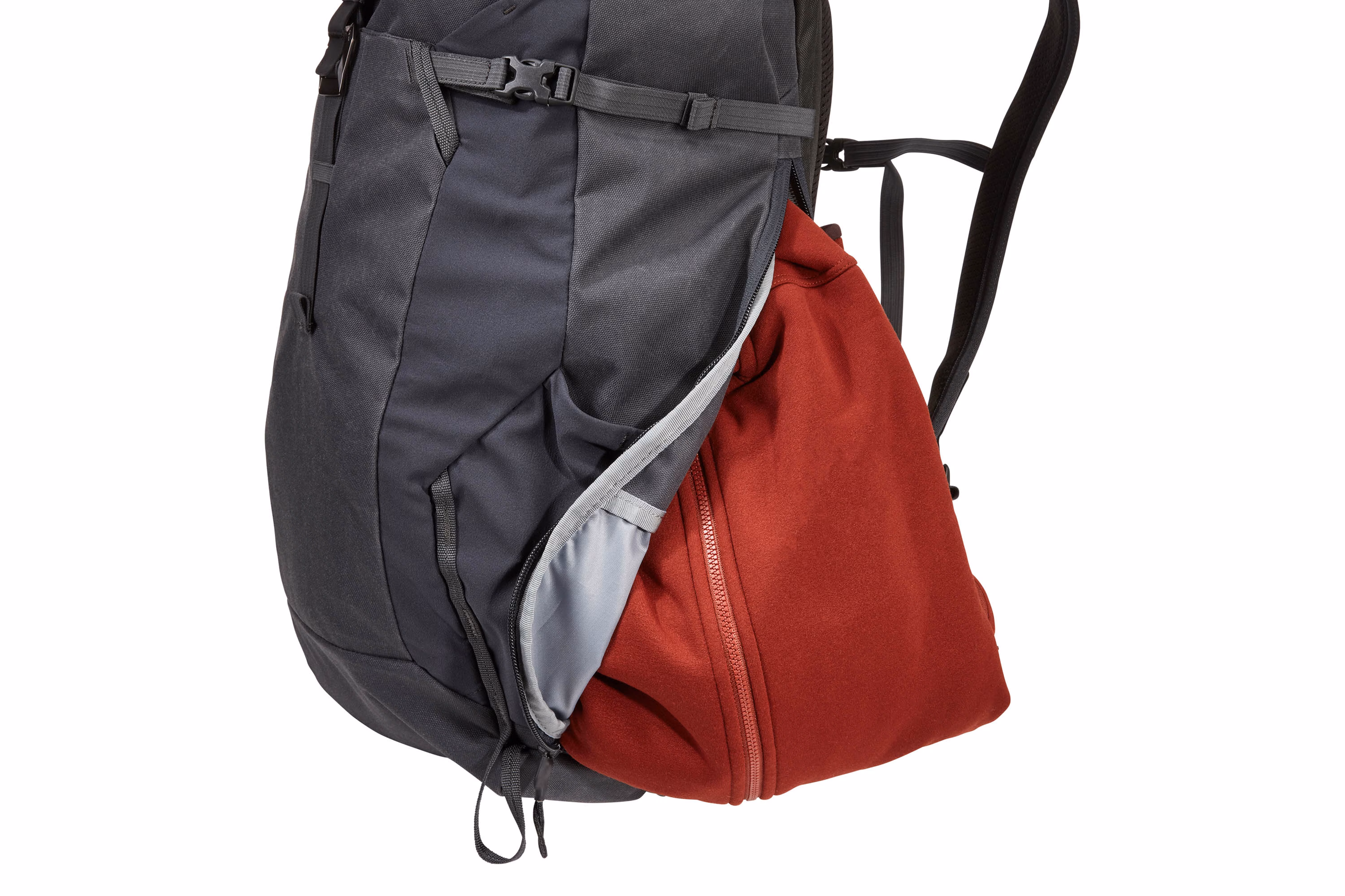Thule AllTrail X 25L side zipper and front shoveit pocket